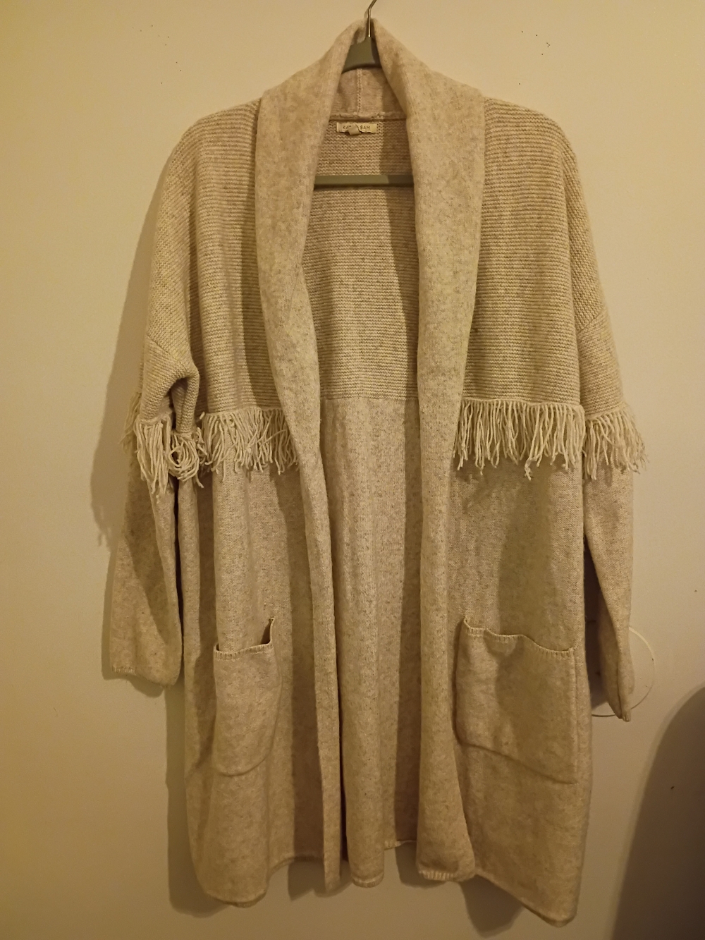 Kate And Sam Women's Cream Open-Front Fringe Knit Cardigan Sz L